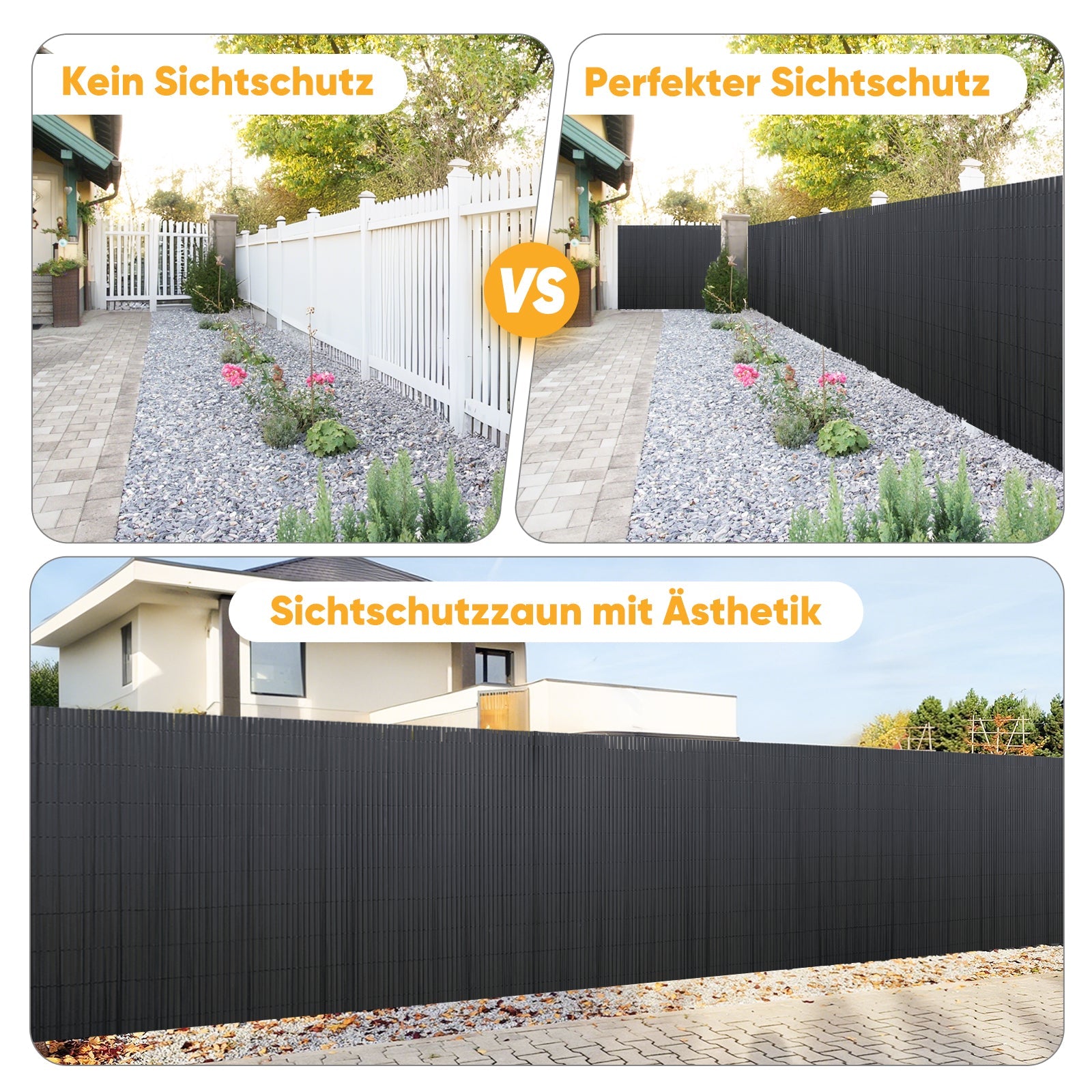 Sunula PVC Sichtschutzmatte, Balkon Sichtschutz, Doppelte Verstärkung, Ohne Bohren, Mit Kabelbindern, Wasserdicht, Windschutz, Balkonabdeckung für Garten Terrasse, Anthrazit SEKEYMALL