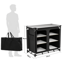 Sekey Campingschrank faltbar mit rollbarer Aluminium-Tischplatte, Campingküche Outdoor 79 × 48 × 96 cm, 6 Fächer, Aluminiumgestell, Camping Tisch mit Stauraum für Wohnmobil, Garten & Festival