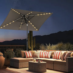 Sekey Sonnenschirm 300 x 200 cm Rechteckig Gartenschirm mit LED-Solar-Beleuchtung Sekey