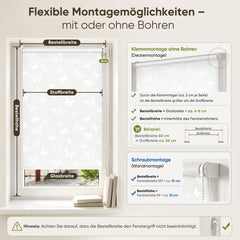 Sekey Rollo Schmetterling Weiß – Seitenzugrollo mit dekorativem Muster, Klemmfix ohne Bohren, lichtdurchlässig, stufenlos verstellbar
