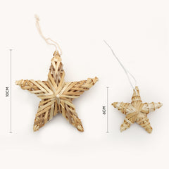 SALCAR Set of 12 Straw Stars for Hanging – Handmade natural five-pointed stars made of straw, sustainable Christmas tree decorations for Christmas tree &amp; Advent decoration