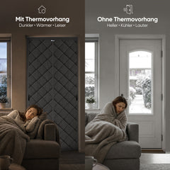 Sekey Thermo Türvorhang mit Magnetverschluss, Baumwoll-Polyester Türvorhang, Wärmeschutz & Energiesparvorhang, Zugluftstopper, Klettverschluss ohne Bohren, für Winter