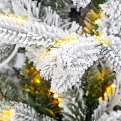 Artificial Christmas tree with snow and LED lighting – Realistic fir tree with metal stand, 180 cm / 210 cm, warm white light