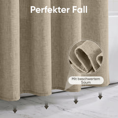 Sekey Hellbraun Duschvorhang 180 × 200 cm, Textil Badewannenvorhang in Leinenoptik, Wasserabweisend & Waschbar, 100 % Polyester, mit Beschwerungsband & 12 Edelstahlringen