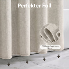 Sekey Duschvorhang, Beige, Wasserabweisender Badvorhang in Leinenoptik, 100 % Polyester, mit Beschwerungsband & 8 Duschvorhangringen, Waschbar bei 30 °C