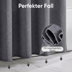 Sekey Duschvorhang, Grau, Wasserabweisender Badvorhang in Leinenoptik, 100 % Polyester, mit Beschwerungsband & 8 Duschvorhangringen, Waschbar bei 30 °C