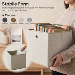 Sekey Aufbewahrungsboxen 6er Set 33 × 33 × 33 cm – Faltbare Stoffboxen mit Grifföse, stabile Ordnungsboxen für Kallax-Regale, Beige