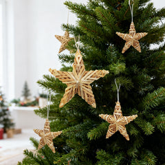 SALCAR Set of 12 Straw Stars for Hanging – Handmade natural five-pointed stars made of straw, sustainable Christmas tree decorations for Christmas tree &amp; Advent decoration