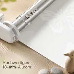 Sekey Rollo Schmetterling Weiß – Seitenzugrollo mit dekorativem Muster, Klemmfix ohne Bohren, lichtdurchlässig, stufenlos verstellbar