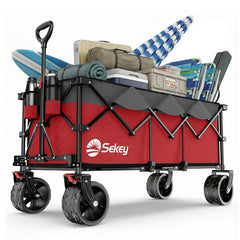 Sekey 300L / 150KG Faltbarer Bollerwagen, Patentiert Zusammenfaltbar aus Vier Richtungen, mit Bremsen und Extra Breiten Rädern