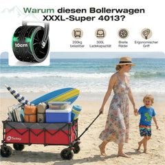 Sekey 300L / 150KG Faltbarer Bollerwagen, Patentiert Zusammenfaltbar aus Vier Richtungen, mit Bremsen und Extra Breiten Rädern