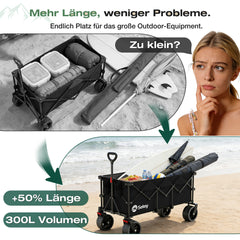 Sekey 300L / 150KG Faltbarer Bollerwagen, Patentiert Zusammenfaltbar aus Vier Richtungen, mit Bremsen und Extra Breiten Rädern