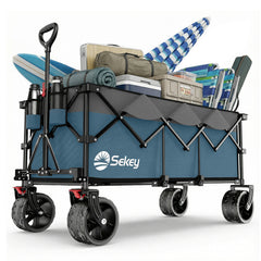 Sekey 300L / 150KG Faltbarer Bollerwagen, Patentiert Zusammenfaltbar aus Vier Richtungen, mit Bremsen und Extra Breiten Rädern