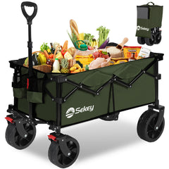 Sekey XXL Bollerwagen Faltbar 150L – Mit Bremsen, 150 kg Tragkraft, Breite All-Terrain-Reifen, Patentierter 4-Wege-Faltmechanismus, Kein Aufbau nötig (Modell 4020)