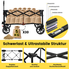Sekey 4020 Faltbarer Bollerwagen 150kg mit Bremsen & Breitreifen – Robuster Handwagen für Gelände & Outdoor Sekey