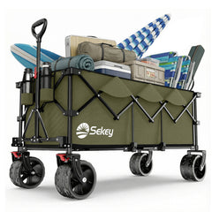 Sekey 300L / 150KG Faltbarer Bollerwagen, Patentiert Zusammenfaltbar aus Vier Richtungen, mit Bremsen und Extra Breiten Rädern
