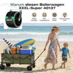Sekey 300L / 150KG Faltbarer Bollerwagen, Patentiert Zusammenfaltbar aus Vier Richtungen, mit Bremsen und Extra Breiten Rädern