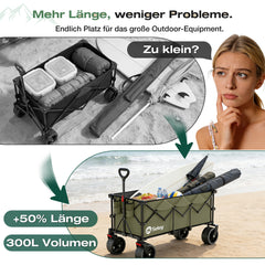 Sekey 300L / 150KG Faltbarer Bollerwagen, Patentiert Zusammenfaltbar aus Vier Richtungen, mit Bremsen und Extra Breiten Rädern