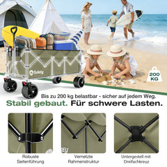 Sekey 300L / 150KG Faltbarer Bollerwagen, Patentiert Zusammenfaltbar aus Vier Richtungen, mit Bremsen und Extra Breiten Rädern