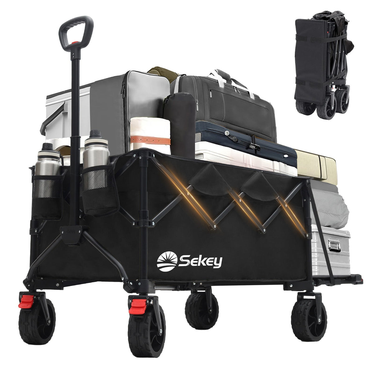 Faltbarer Handwagen 120 kg Traglast – Kompakter Bollerwagen mit verlängerbarem Griff (bis 124 cm), ideal für Outdoor & Transport Sekey