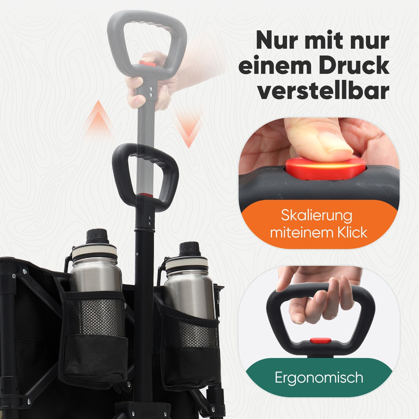Faltbarer Handwagen 120 kg Traglast – Kompakter Bollerwagen mit verlängerbarem Griff (bis 124 cm), ideal für Outdoor & Transport Sekey