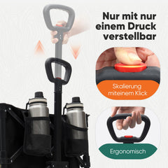 Faltbarer Handwagen 120 kg Traglast – Kompakter Bollerwagen mit verlängerbarem Griff (bis 124 cm), ideal für Outdoor & Transport Sekey