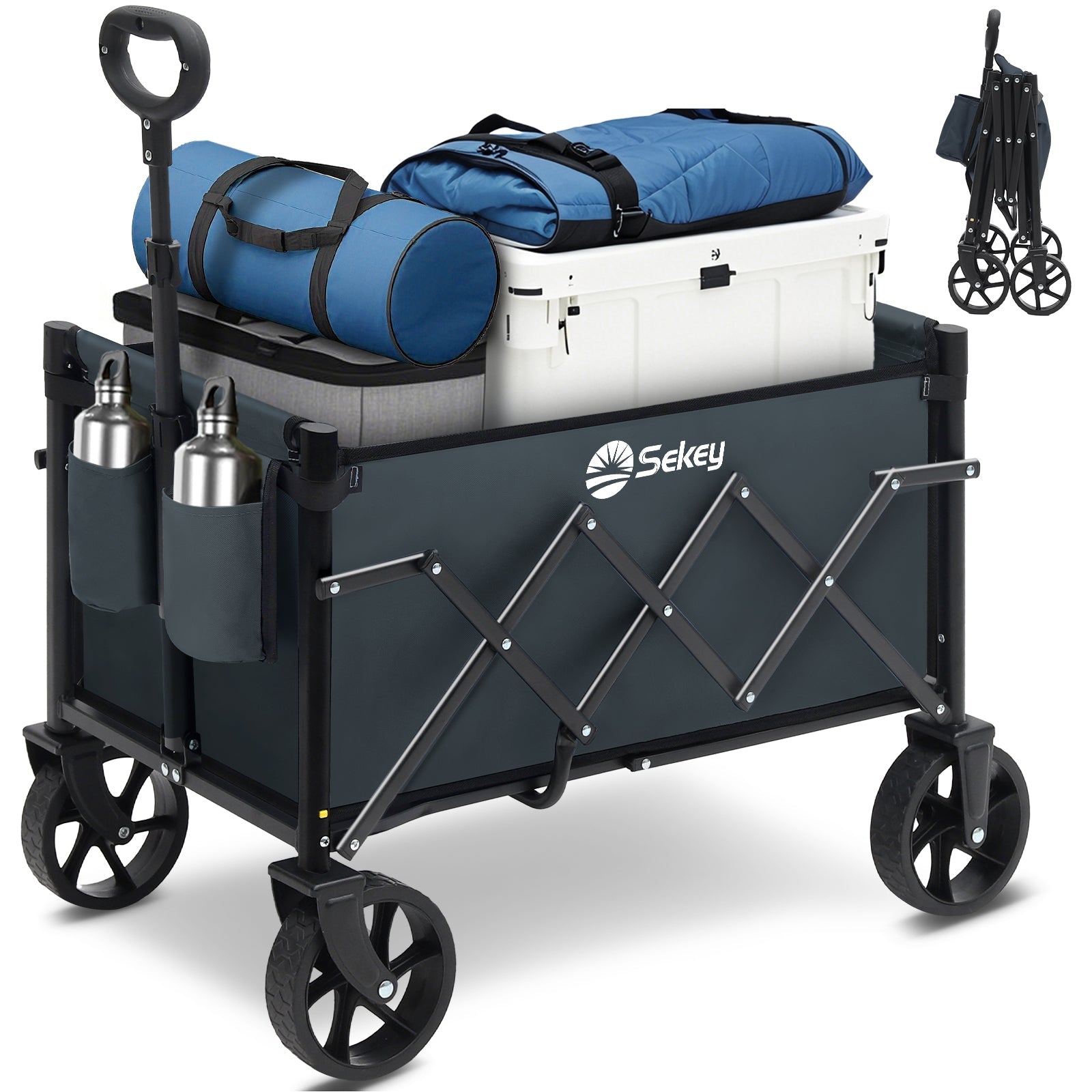 Sekey 4029 Klappbarer Bollerwagen mit Bremse – Platzsparender Handwagen für Ausflüge & Einkäufe Sekey
