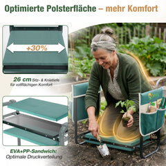 Sekey Height-Adjustable Kneeling Bench for Gardening, Load Capacity 160KG/180KG, Foldable Garden Stool with Tool Pockets, Knee Comfort for Gardening, Green