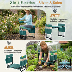 Sekey Height-Adjustable Kneeling Bench for Gardening, Load Capacity 160KG/180KG, Foldable Garden Stool with Tool Pockets, Knee Comfort for Gardening, Green