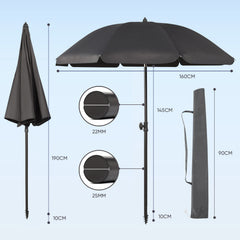 Sekey ∅ 160 cm beach umbrella with protective cover and ground sleeve, sun protection UV50+