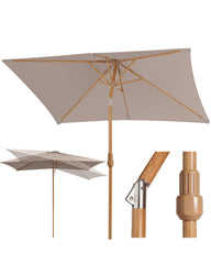Sekey Sonnenschirm Balkon Holzoptik Rechteckig 200x150 cm – Höhenverstellbar, UV50+ Polyester, Aluminium Drehgelenk, Doppel-Seilzug, Winddach für Balkon, Garten und Terrasse