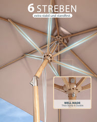 Sekey Sonnenschirm Balkon Holzoptik Rechteckig 200x150 cm – Höhenverstellbar, UV50+ Polyester, Aluminium Drehgelenk, Doppel-Seilzug, Winddach für Balkon, Garten und Terrasse