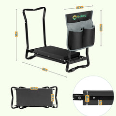 Sekey Höhenverstellbare Kniebank für Gartenarbeit – 2-in-1 Kniehilfe & Gartenhocker, Klappbar, bis 160 kg belastbar, mit Werkzeugtaschen, Schwarz