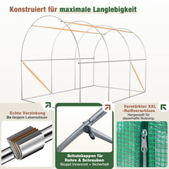 Sekey Winterfestes Foliengewächshaus 3×2×2 m – 6 m² Folientunnel aus verzinktem Stahl, 2 m Stehhöhe, 2 Türen & 4 Fenster, 140 g/m² PE-Folie inkl. Profi-Verankerung