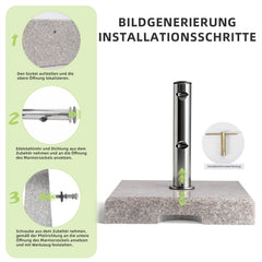 Sunula Granit Sonnenschirmständer 25 kg für Balkon & Garten, Edelstahlrohr, für Schirmstangen 22–38 mm, quadratische Terrassenplatte 38×38 cm, witterungsbeständig