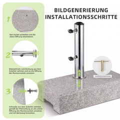 Sunula Granit Sonnenschirmständer 25 kg für Balkon & Garten, Edelstahlrohr, für Schirmstangen 22–38 mm, halbe Terrassenplatte 45×22,5 cm, witterungsbeständig