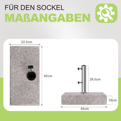 Sunula Granit Sonnenschirmständer 25 kg für Balkon & Garten, Edelstahlrohr, für Schirmstangen 22–38 mm, halbe Terrassenplatte 45×22,5 cm, witterungsbeständig