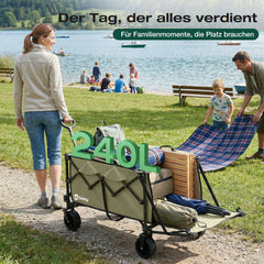 Sekey Bollerwagen faltbar bis 150 kg, 160–240 L Handwagen mit erweiterbarer Heckklappe, faltbarer Transportwagen mit 360° Rädern & Bremse, 600D Oxford-Stoff, für Garten, Camping & Hund, 3027