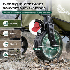 Sekey Bollerwagen faltbar bis 150 kg, 160–240 L Handwagen mit erweiterbarer Heckklappe, faltbarer Transportwagen mit 360° Rädern & Bremse, 600D Oxford-Stoff, für Garten, Camping & Hund, 3027