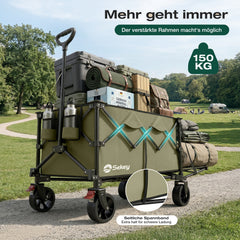 Sekey Bollerwagen faltbar bis 150 kg, 160–240 L Handwagen mit erweiterbarer Heckklappe, faltbarer Transportwagen mit 360° Rädern & Bremse, 600D Oxford-Stoff, für Garten, Camping & Hund, 3027