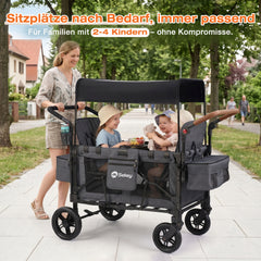 Sekey Kinder-Bollerwagen 7070, faltbar, mit Zwillingsmodus Face-to-Face & Back-to-Back, 80 kg Tragkraft, 5-Punkt-Gurt, 4-Rad-Federung, Sonnendach, Kühltasche & Getränkehalter  Produktbeschreibung
