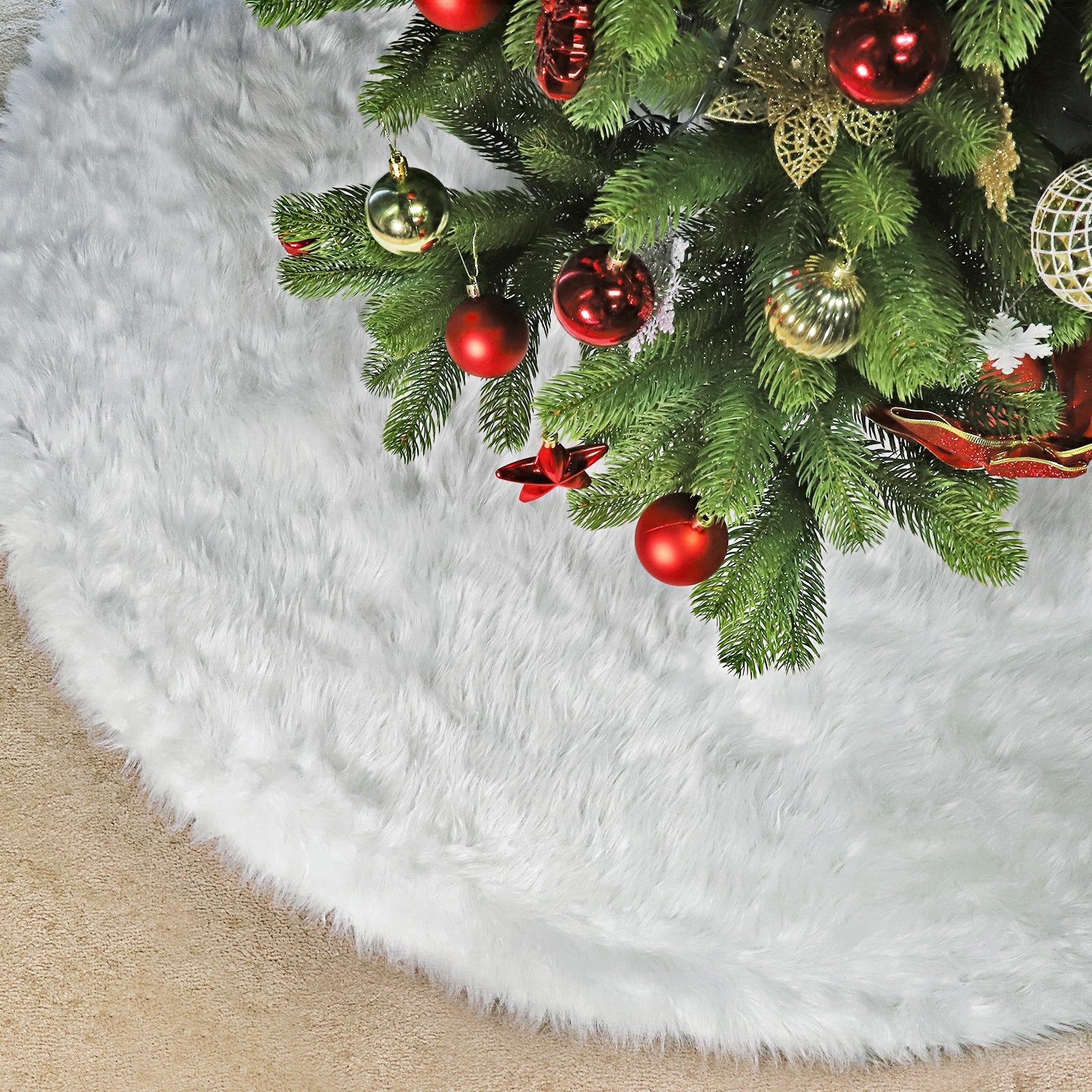 Salcar Weihnachtsbaumdecke Weiß – Runde Plüsch Christbaumdecke aus Kunstfell, Deko für Weihnachtsbaum, Party & Hochzeit Salcar