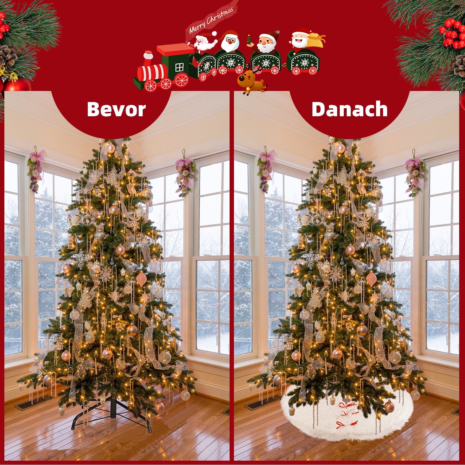 Salcar Weihnachtsbaumdecke Weiß – Runde Plüsch Christbaumdecke aus Kunstfell, Deko für Weihnachtsbaum, Party & Hochzeit Salcar