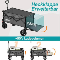 Sekey 135L & 200L / 150KG Faltbarer Bollerwagen, Patentiert Zusammenfaltbar aus Vier Richtungen, mit Erweiterbarer Heckklappe Sekey