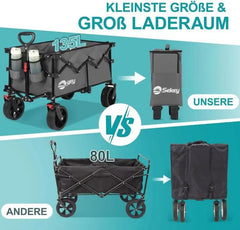 Sekey 135L & 200L / 150KG Faltbarer Bollerwagen, Patentiert Zusammenfaltbar aus Vier Richtungen, mit Erweiterbarer Heckklappe Sekey