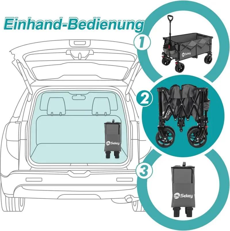 Sekey 135L & 200L / 150KG Faltbarer Bollerwagen, Patentiert Zusammenfaltbar aus Vier Richtungen, mit Erweiterbarer Heckklappe Sekey