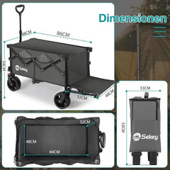 Sekey 135L & 200L / 150KG Faltbarer Bollerwagen, Patentiert Zusammenfaltbar aus Vier Richtungen, mit Erweiterbarer Heckklappe Sekey