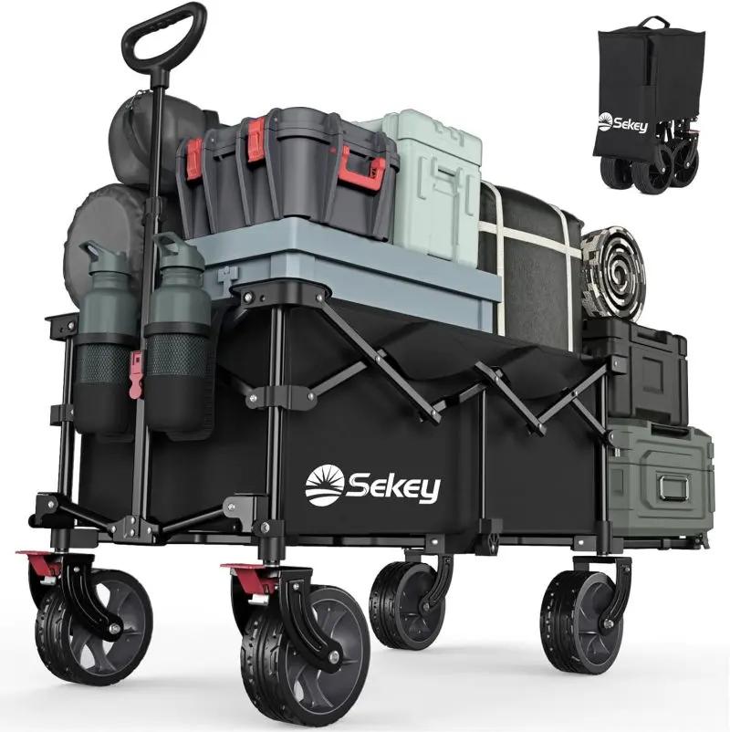 Sekey 135L & 200L / 150KG Faltbarer Bollerwagen, Patentiert Zusammenfaltbar aus Vier Richtungen, mit Erweiterbarer Heckklappe Sekey