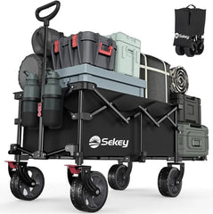 Sekey 135L & 200L / 150KG Faltbarer Bollerwagen, Patentiert Zusammenfaltbar aus Vier Richtungen, mit Erweiterbarer Heckklappe Sekey