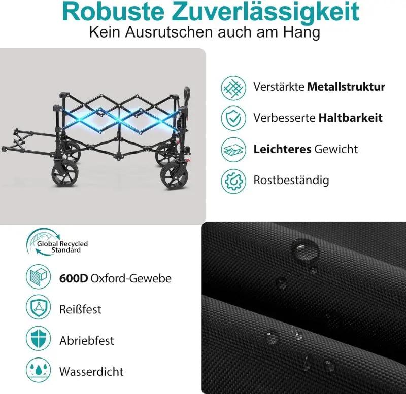 Sekey 135L & 200L / 150KG Faltbarer Bollerwagen, Patentiert Zusammenfaltbar aus Vier Richtungen, mit Erweiterbarer Heckklappe Sekey